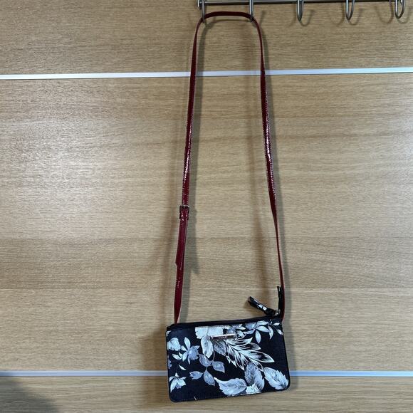 Nine West Black/White Floral Red Cross Body Strap Small Zippered Clutch Bag EUC - Picture 3 of 10